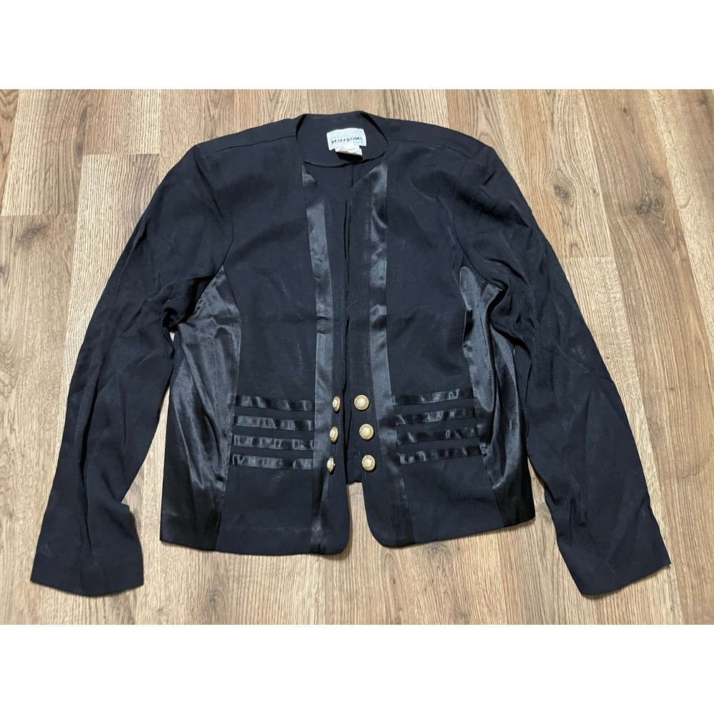 Perceptions Jacket, Women's Size 12, Black, Padded Shoulders, Pearl Buttons